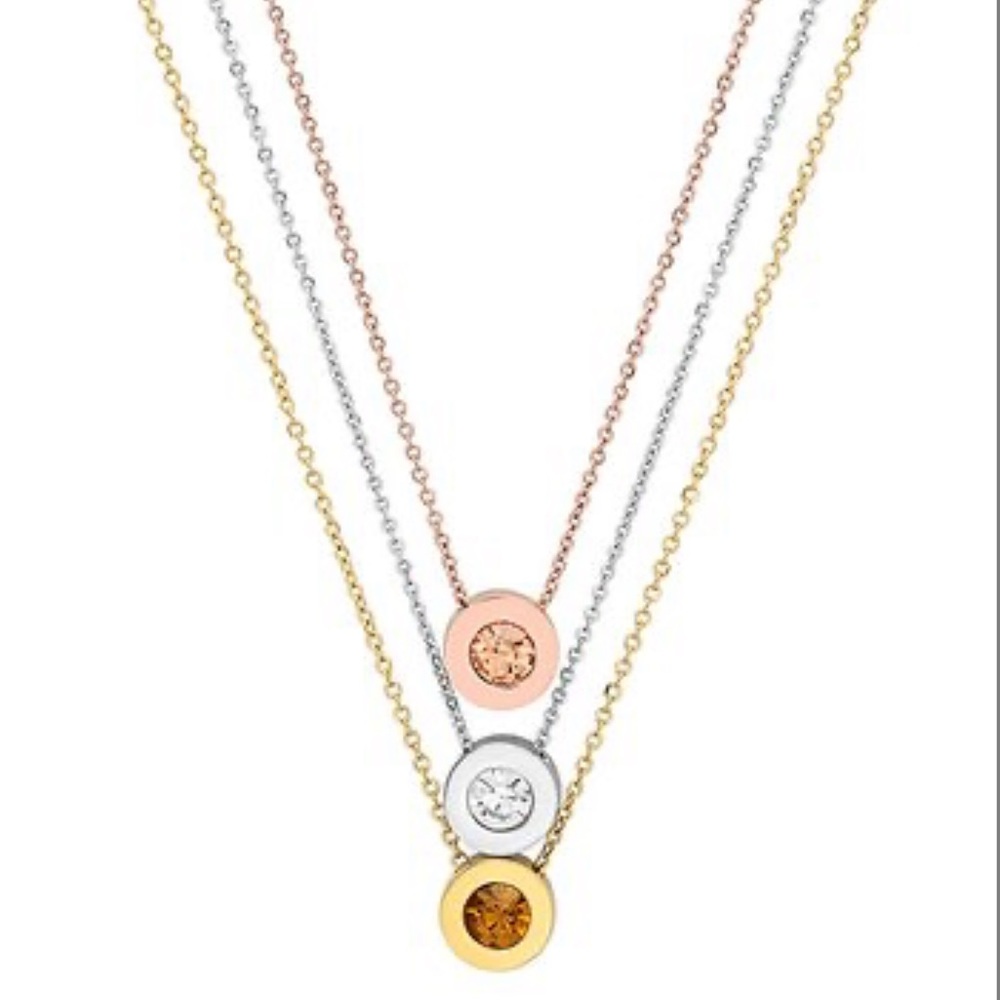 NEW• 14 KT GOLD SYLVIE SIMULATED DIAMOND TRIPLE NECKLACE